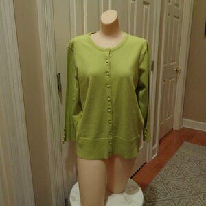 Grace Elements size XL chartreuse cardigan with self-covered buttons